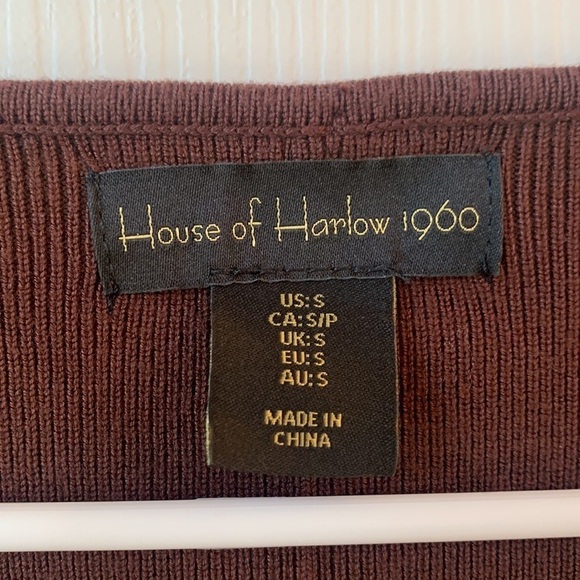 House Of Harlow 1960 Knit Rib Stretch Crop long sleeve Top Small Mocha brown - Picture 3 of 9